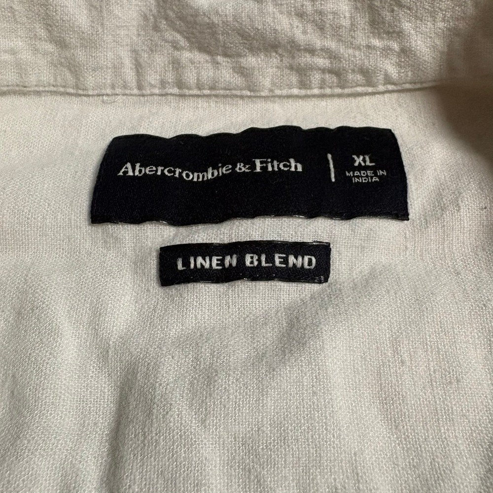 Abercrombie & Fitch XL Cream Capri Italy Embroidered Linen Blend Camp Collar - Picture 5 of 8